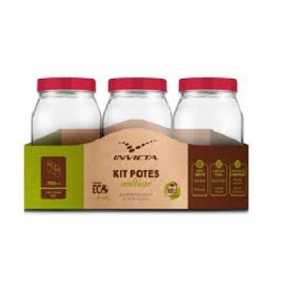 KIT C/3 POTES LISO QUADRADO INVICTA 1,3L
