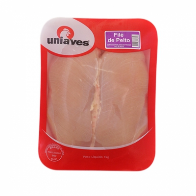 FILE DE PEITO DE FRANGO UNIAVES S/PELE E S/OSSO BANDEJA 1KG