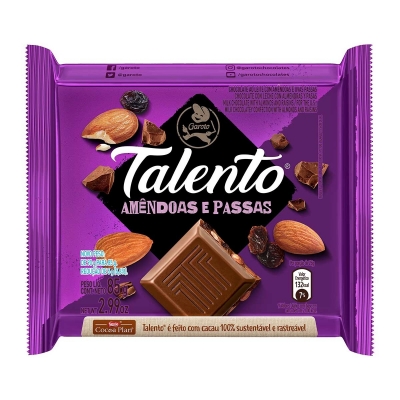 BARRA CHOC TALENTO AMENDOAS E PASS 85G