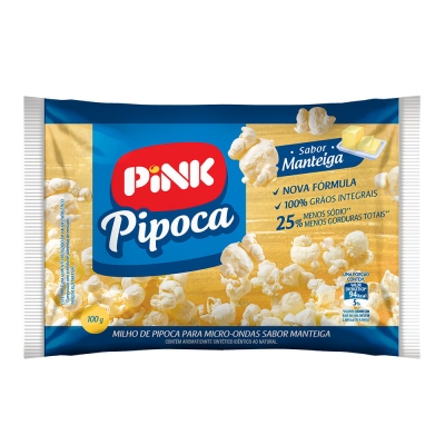PIPOCA MICROONDAS PINK MANTEIGA 100G