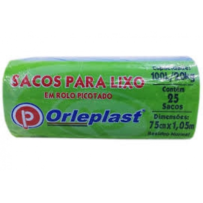 SACO PARA LIXO ORLEPLAST ROLO 100L COM 25 UNIDADES