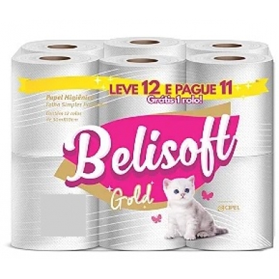 PAPEL HIG. BELISOFT GOLD FL SIMPLES 12X60M