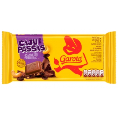 BARRA CHOC.GAROTO CAJU/PAS.90G