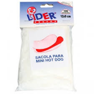 SACOLA PARA MINI HOT DOG LIDER 11CMX09CM COM 100 UNIDADES