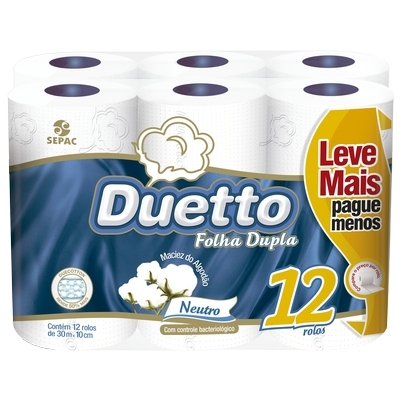 PAPEL HIGIENICO DUETTO NEUTRO FOLHA DUPLA C/12X30M